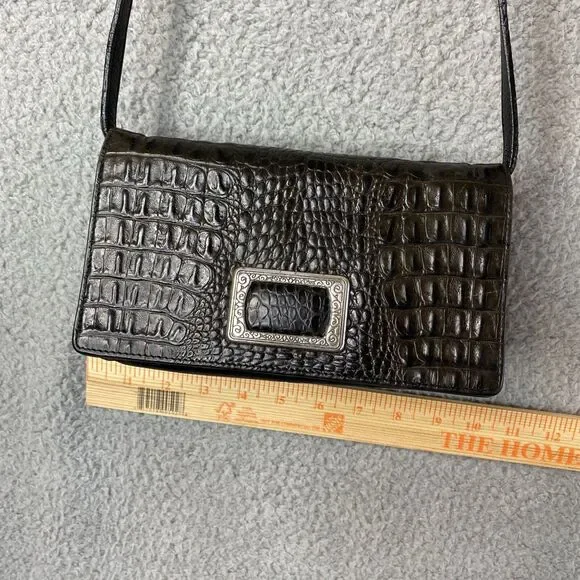 VTG Brighton Black Croc Leather Crossbody Clutch Purse Organizer Wallet Vintages - Picture 4 of 14